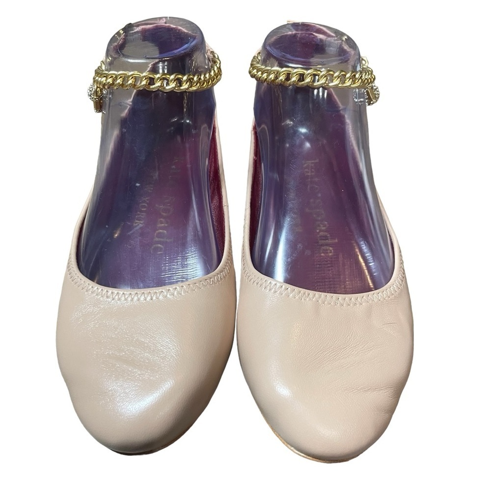 Kate Spade Crush Leather Ballet Flats with Ankle Chain Milk Tea NEW Size 5.5 - Picture 3 of 11
